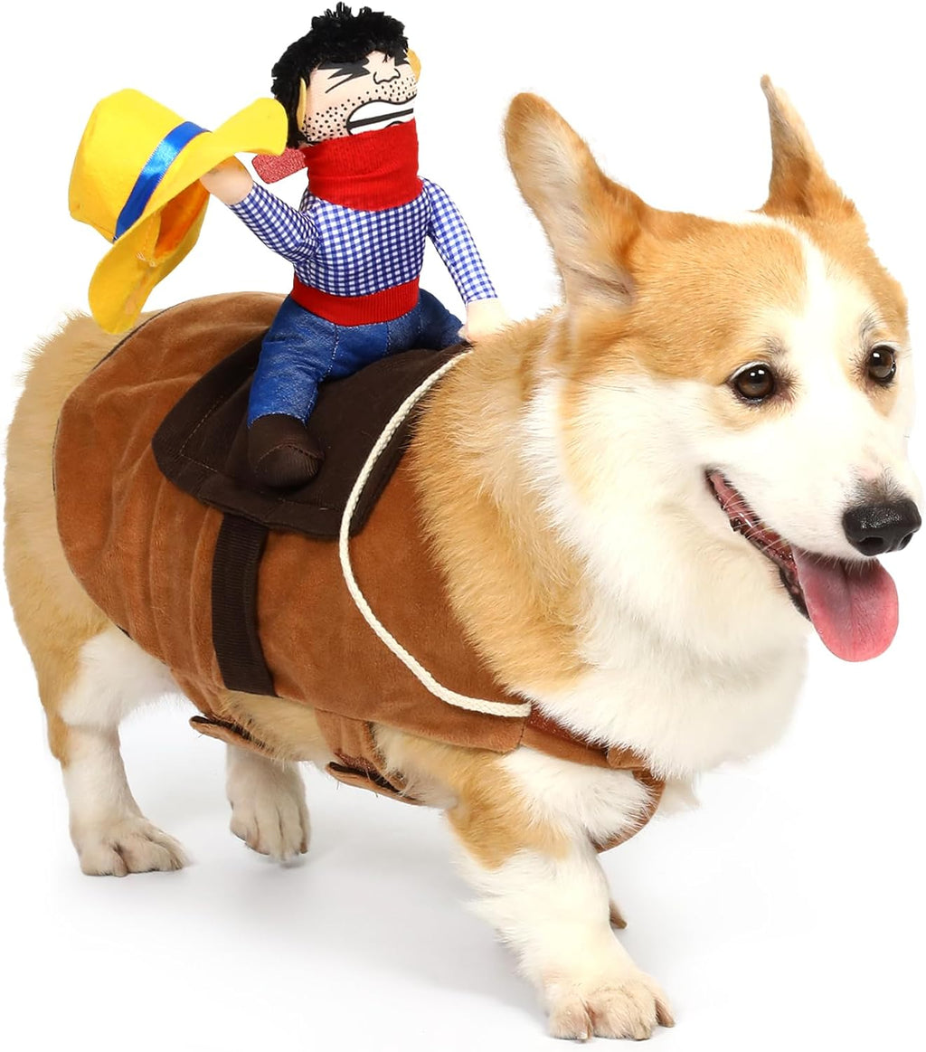 Cowboy Rider Dog Costume - Halloween Dog Costumes for Small Dogs and Cat, Dogs Clothes Knight Style with Doll and Hat
