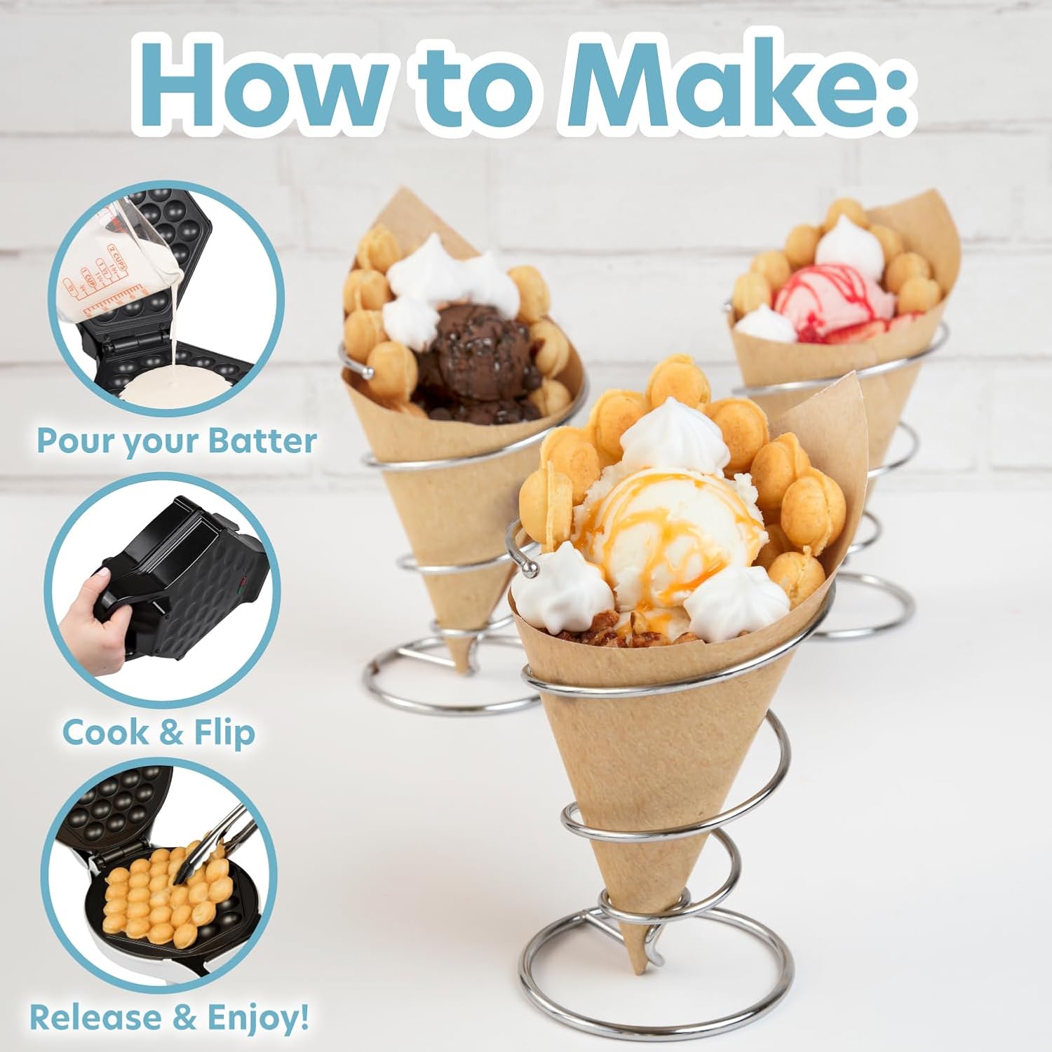 Bubble Waffle Maker- Electric Non-Stick Hong Kong Egg Waffler Iron Griddle | Ready Indicator Light, Done in under 5