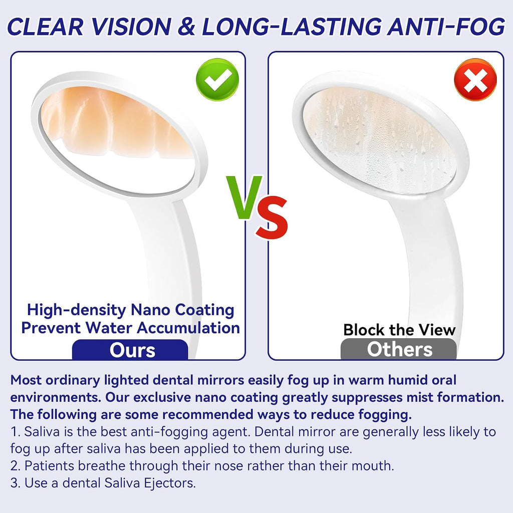 Dental Mirror for Teeth with Light Anti Fog Dentist Mouth Mirror, Reusable Plastics Dentist Mirror with Replaceable
