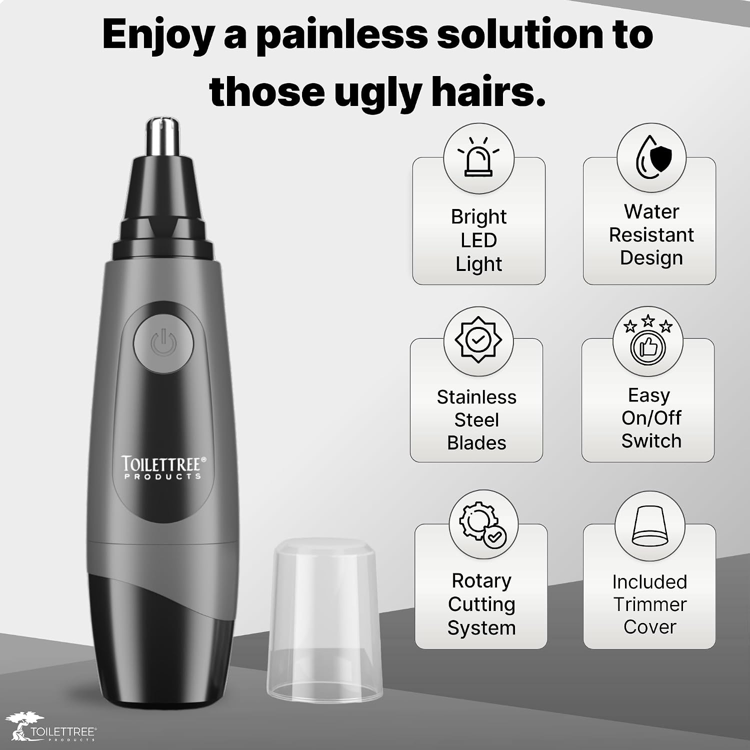 Water Resistant Nose and Ear Hair Trimmer with LED Light