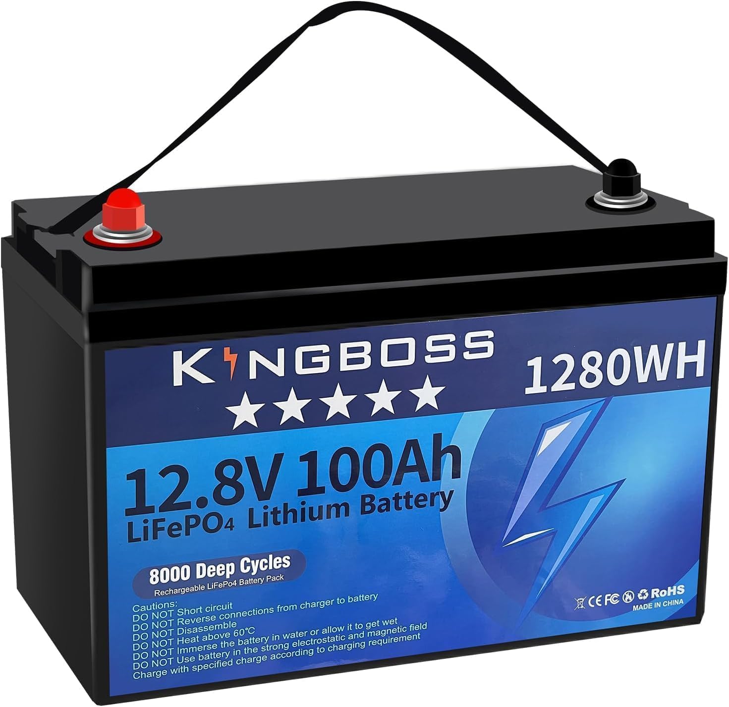 12V 100Ah LiFePO4, Lithium Battery 15000 Deep Cycles Lithium Iron Phosphate Battery with 100A Smart BMS Rechargeable