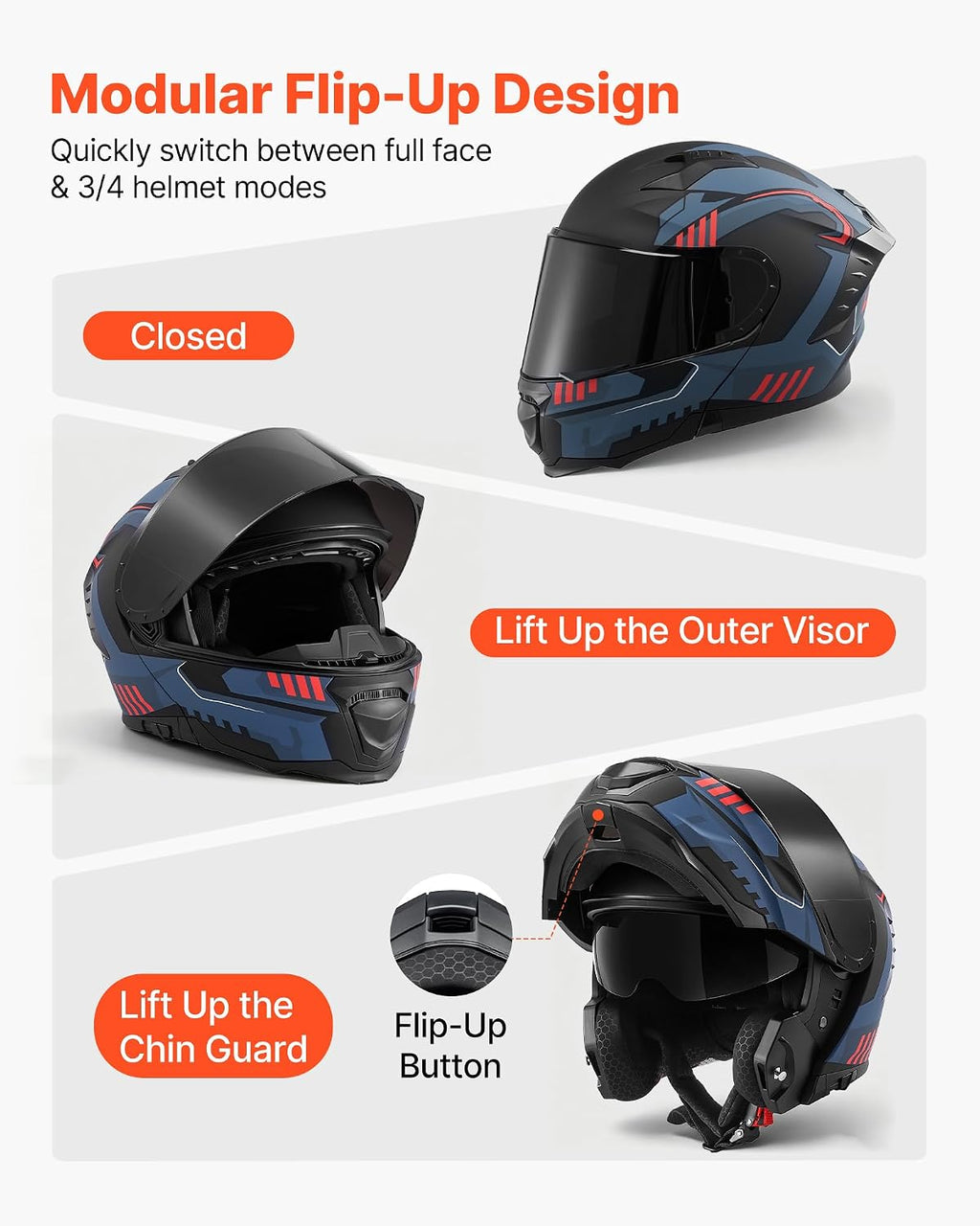 Motorcycle Helmet DOT Approved, Adult Motocross Dirt Bike Helmet with Large Clear Visor, Comfortable Motorbike Racing