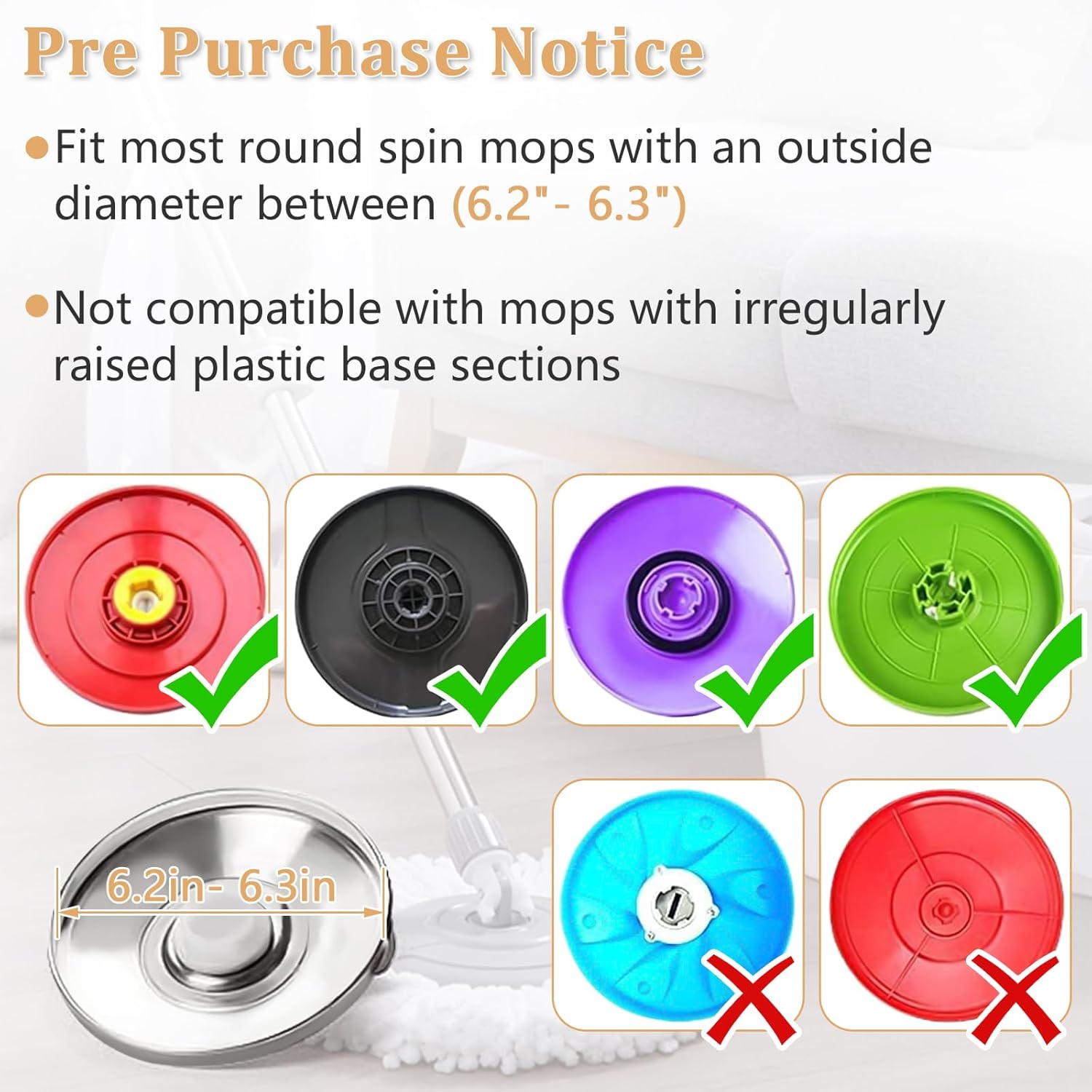 6 Pack Spin Mop Replacement Head for 360° Spin Mop System, Standard Size Round Shape Spin Mop Replacement Head