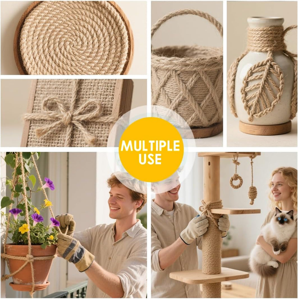 Jute Rope 8MM x 50FT Heavy Duty and Thick Twine Rope for Crafts Projects Gardening Bundling Cat Scratcher Scratching