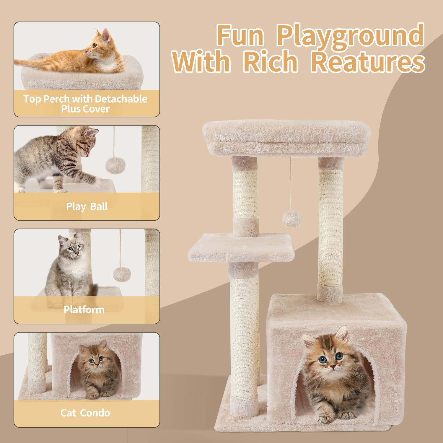 Cute Cat Tree Kitten Cat Tower for Indoor Cat Condo Sisal Scratching Posts with Jump Platform Cat Furniture Activity