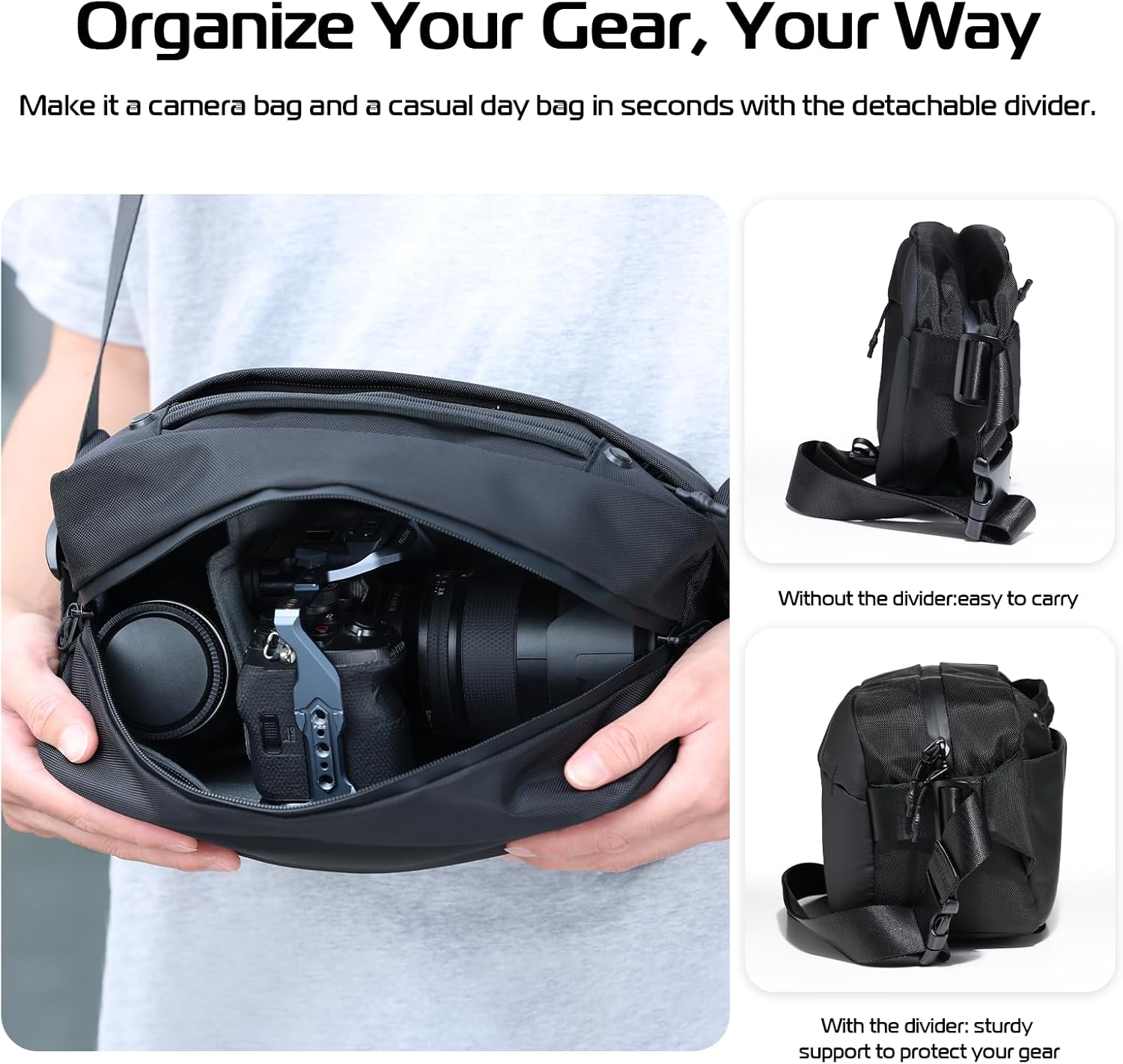 10L Camera Sling Bag, Water-Resistant Camera Case with Tripod Holder | DSLR/SLR/Mirrorless Camera Bags Crossbody for