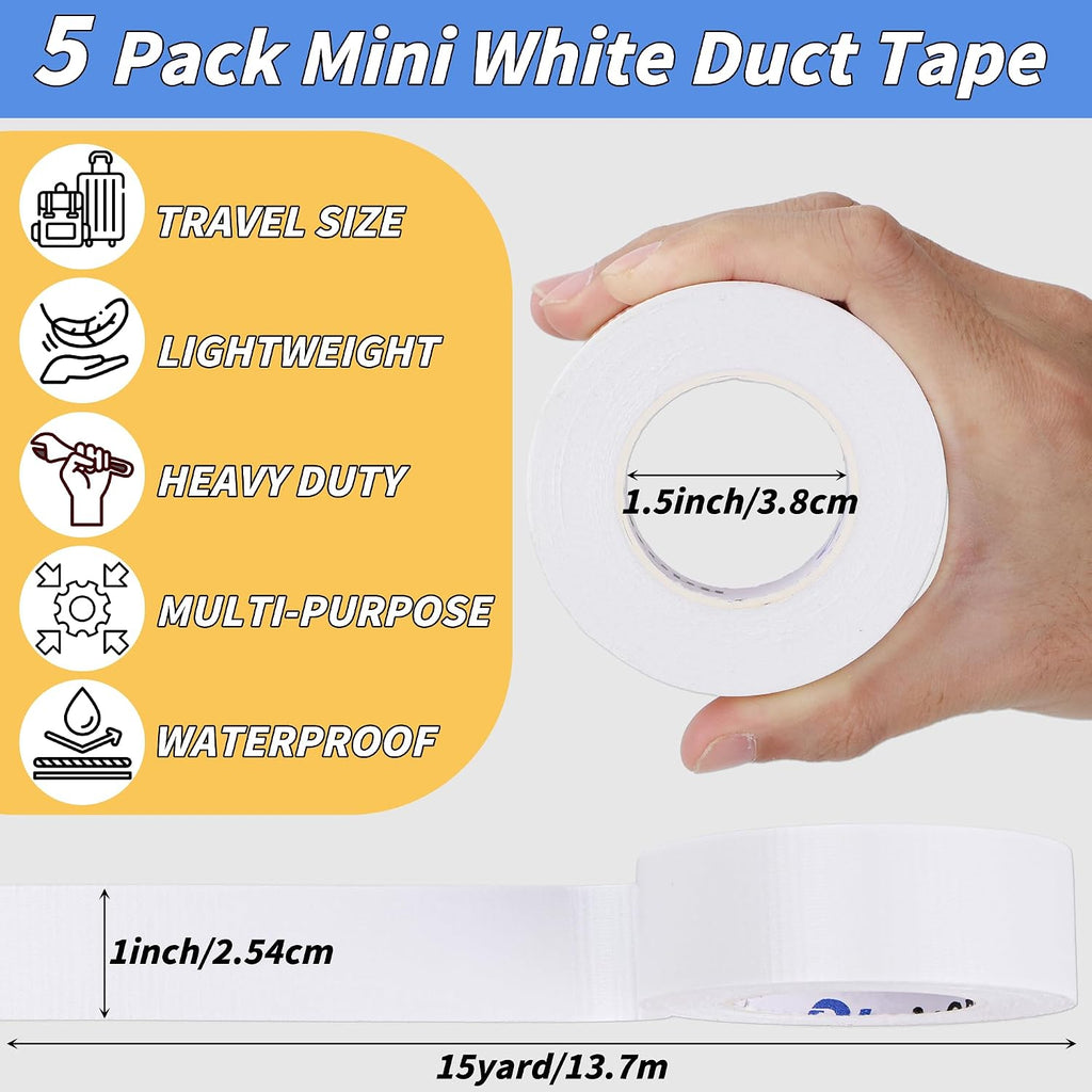 5 Pack Mini White Duct Tape, 1" x 75 Yards Pocket Travel Size