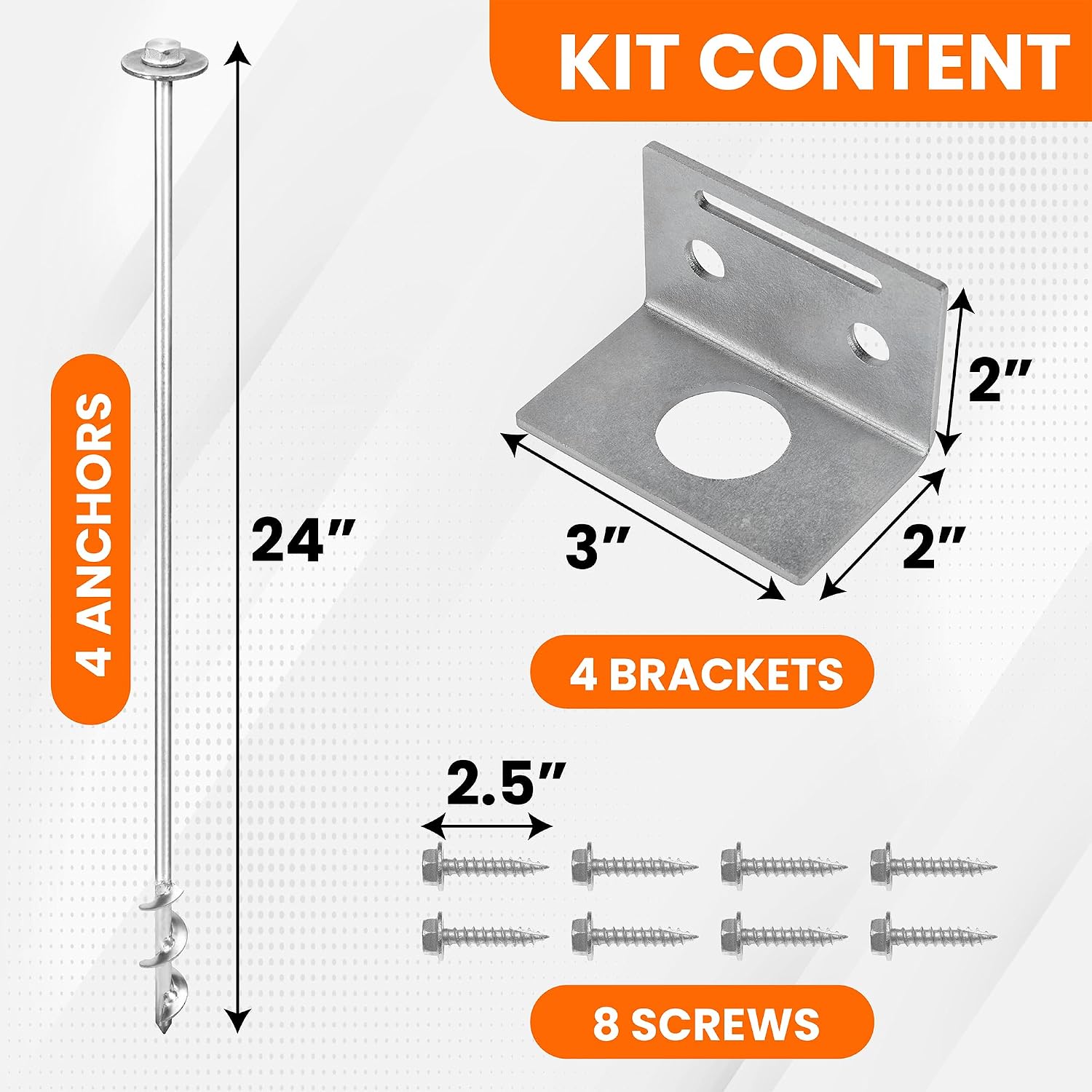 Ground Anchors Screw In - 24" Set of 4,6,8 with Brackets and Drill Bit - Earth Anchors - Mobile Home Anchors