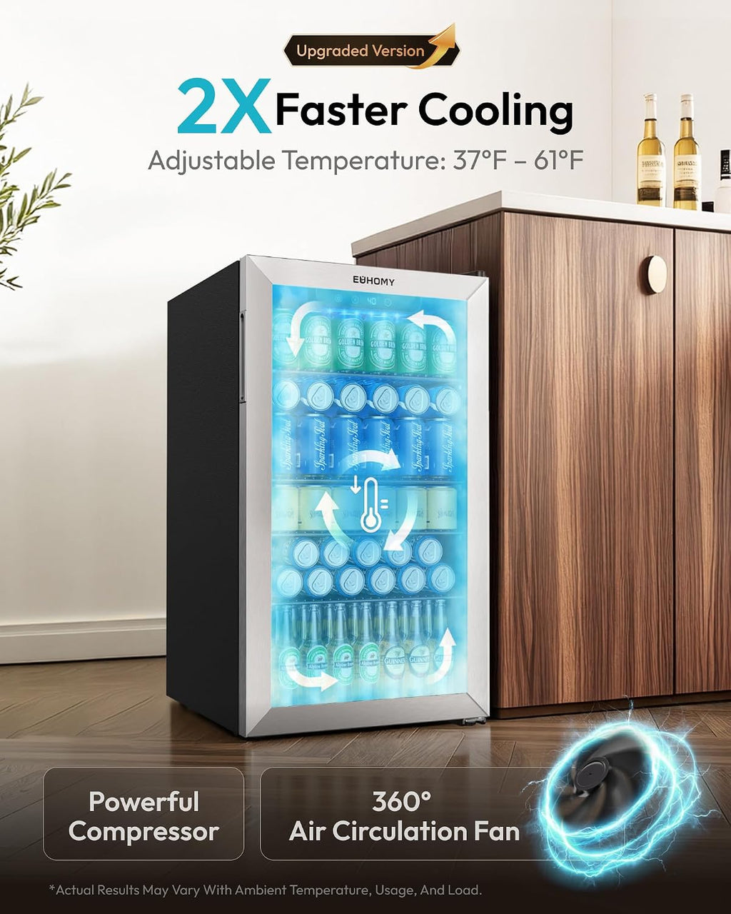 130 Can Mini Fridge, Beverage Refrigerator with Glass Door, Silver