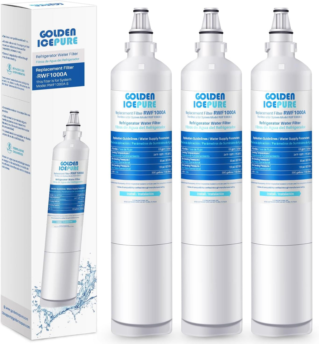 GOLDEN ICEPURE 5231JA2005A Replacement for LG LT600P, 3PACK, 469990, RFC1000A, WF300, FML-2 Refrigerator Water Filter 5231JA2006B, LFX25961SB, LSC27931ST, LFX25971ST, LRSC26925TT, LSC27990TT