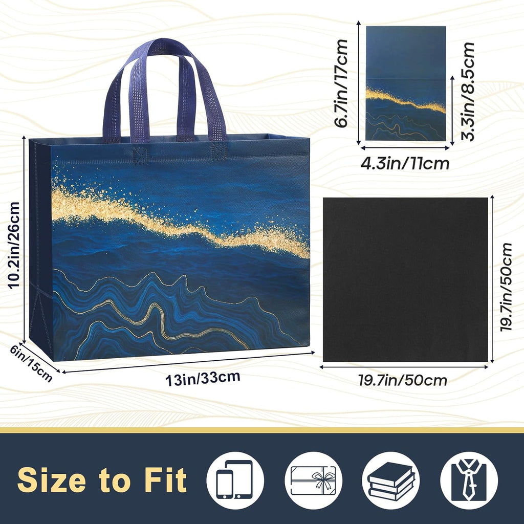 13" Large Gift Bags with Tissue Paper, 2 Pack Reusable Non-woven Happy Birthday Gift Bag with Handles, Perfect Gifts