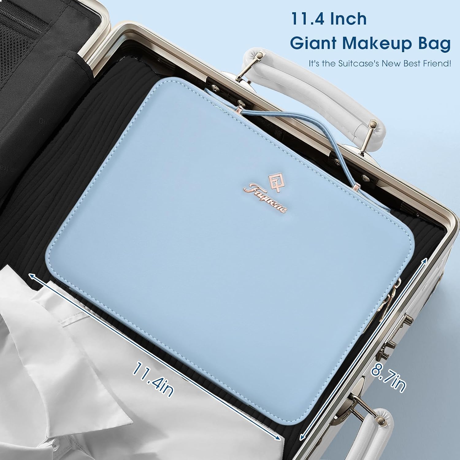 Leather Makeup Case with LED Lighted Mirror 11.4 Inch Travel Makeup Bag Adjustable Brightness in 3 Colors Cosmetic