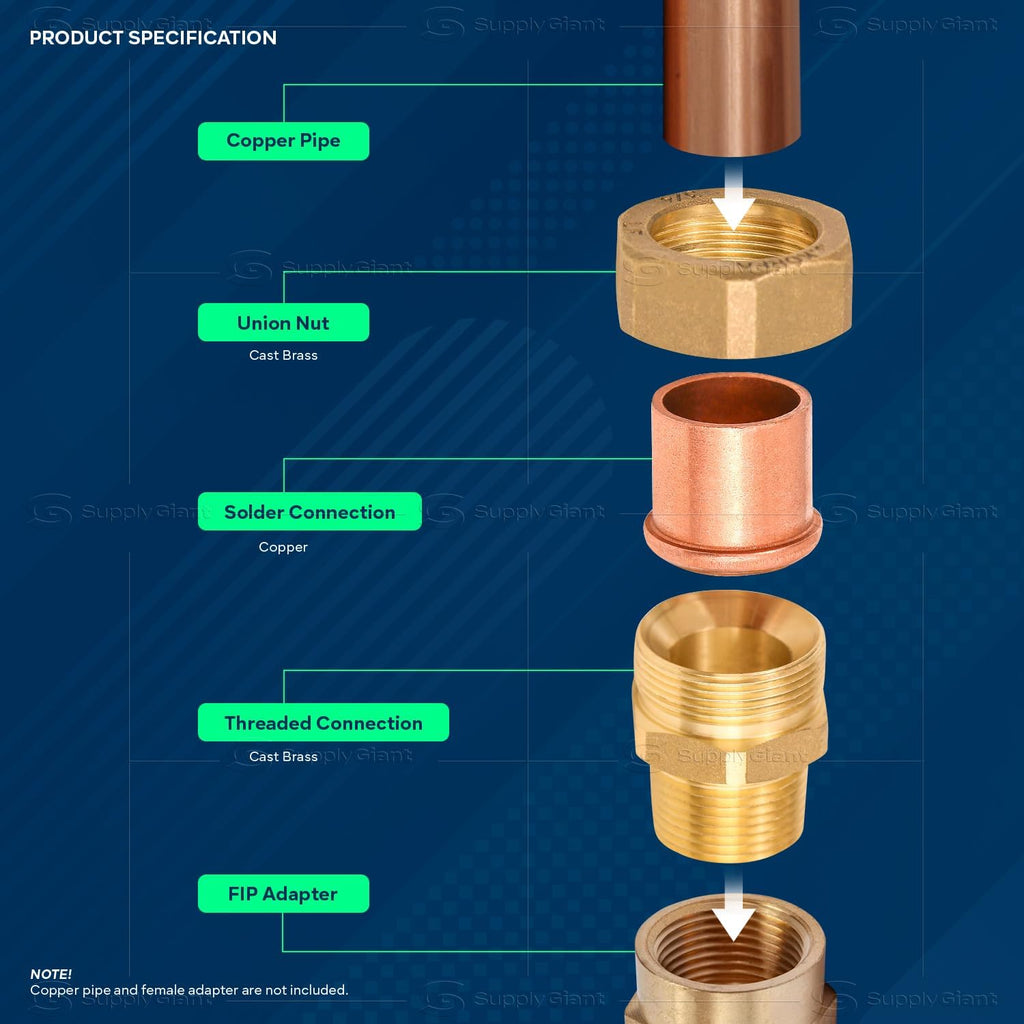 Everflow DDNV0034 3/4" Copper Union Fitting with Sweat to Male Threaded Connects