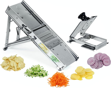 Bron Coucke – Professional Stainless Steel Mandoline with Protective Carriage – 2 Integrated Cutting Blade Units (3