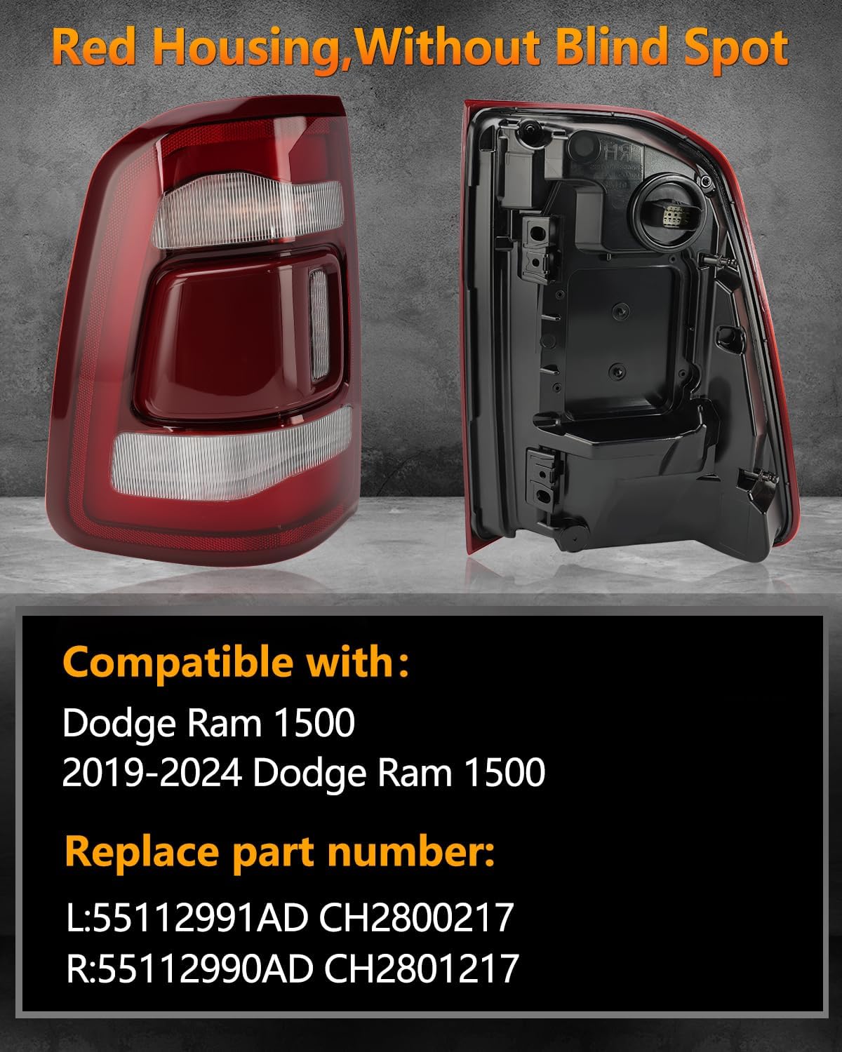 Left and Right Tail Light Compatible With Dodge Ram 1500 19-24