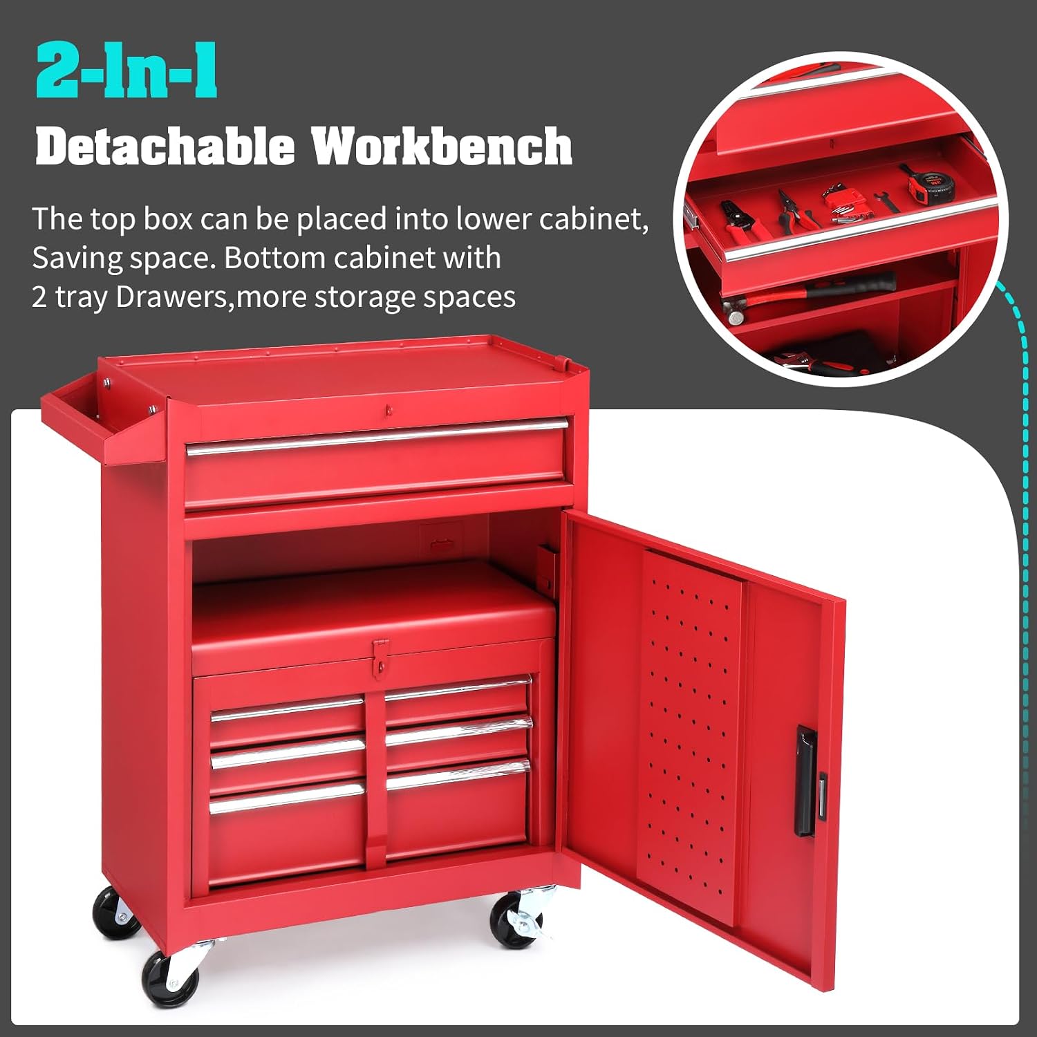 Rolling Tool Cart Utility Cart on Wheels, Heavy Duty Tool Chest Storage Tool Box Cart, Industrial Mechanic Service