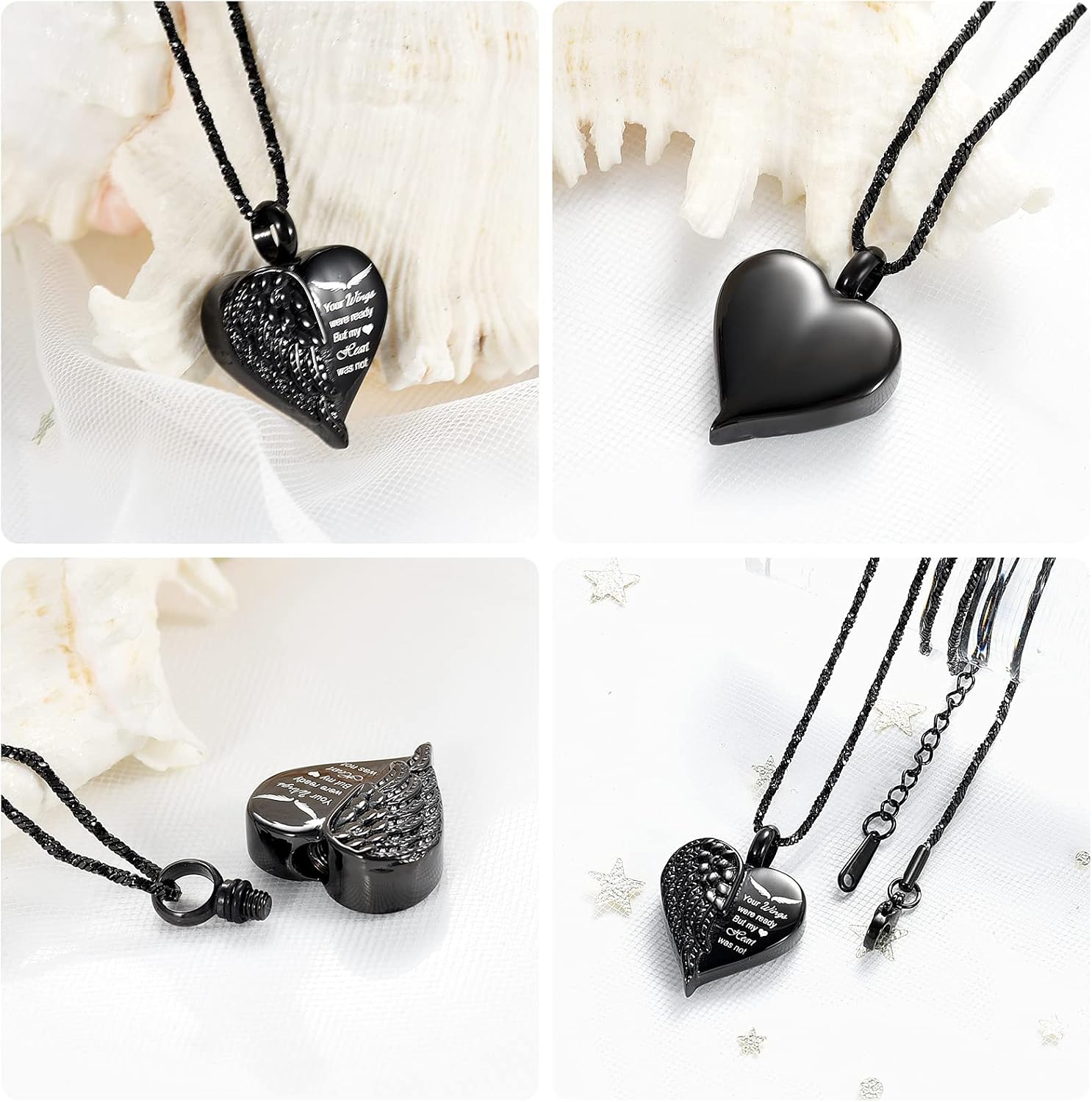 Love Heart Urn Necklace for Ashes Keepsake Memorial Cremation Jewelry Stainless Steel Angel Wing Heart Urn Locket