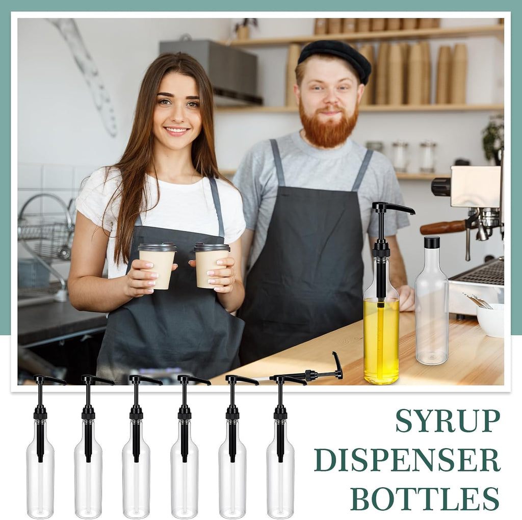 6 Pcs 25 oz Plastic Syrup Bottles with Pump Syrup Dispenser, Black