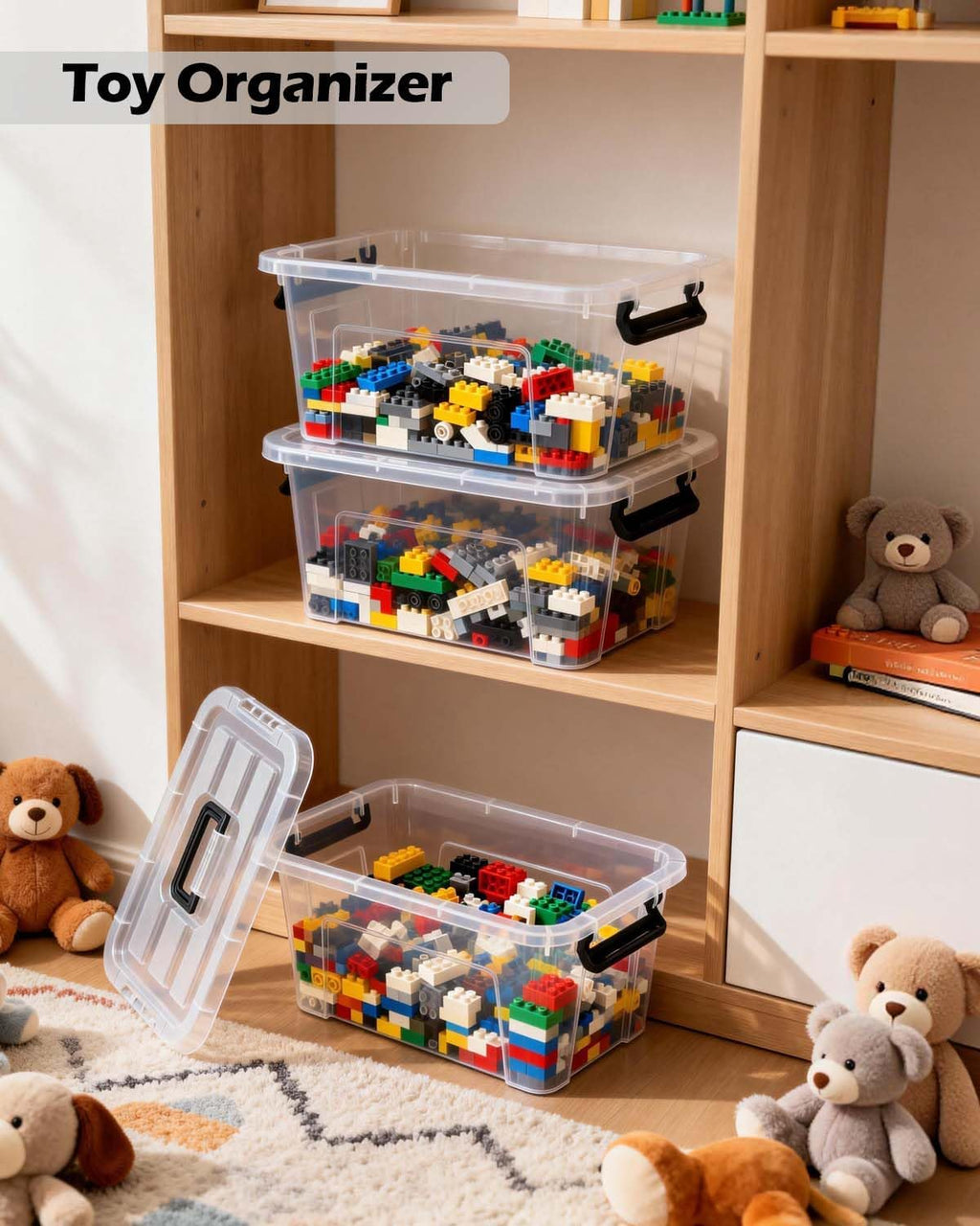 Plastic Storage Bins with Lids 6 Pack Storage Organizer, 7 Quart Stackable Storage Boxes with Buckle Lids and Handle