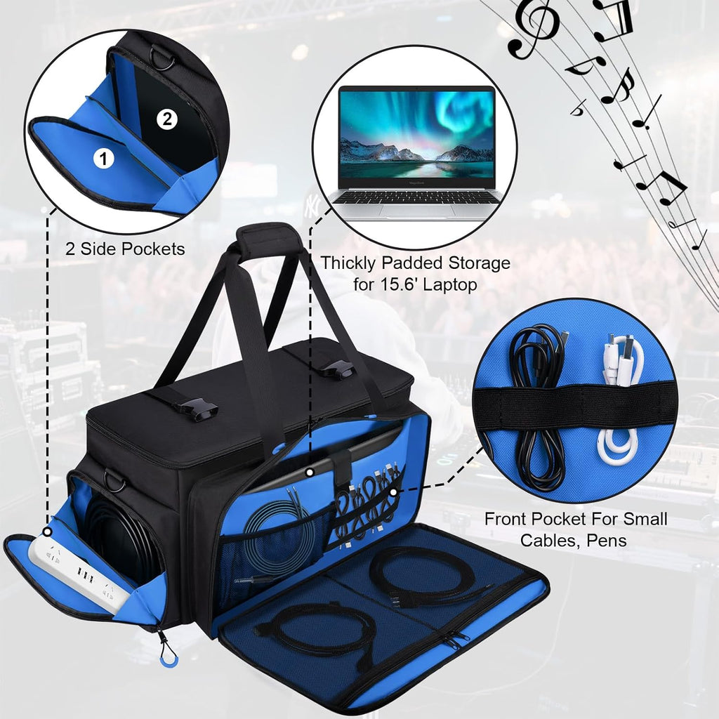 Large Dj Cable Bag with Detachable Dividers, Bottom Pad | Dj Bag for Equipment and Accessories with Laptop and
