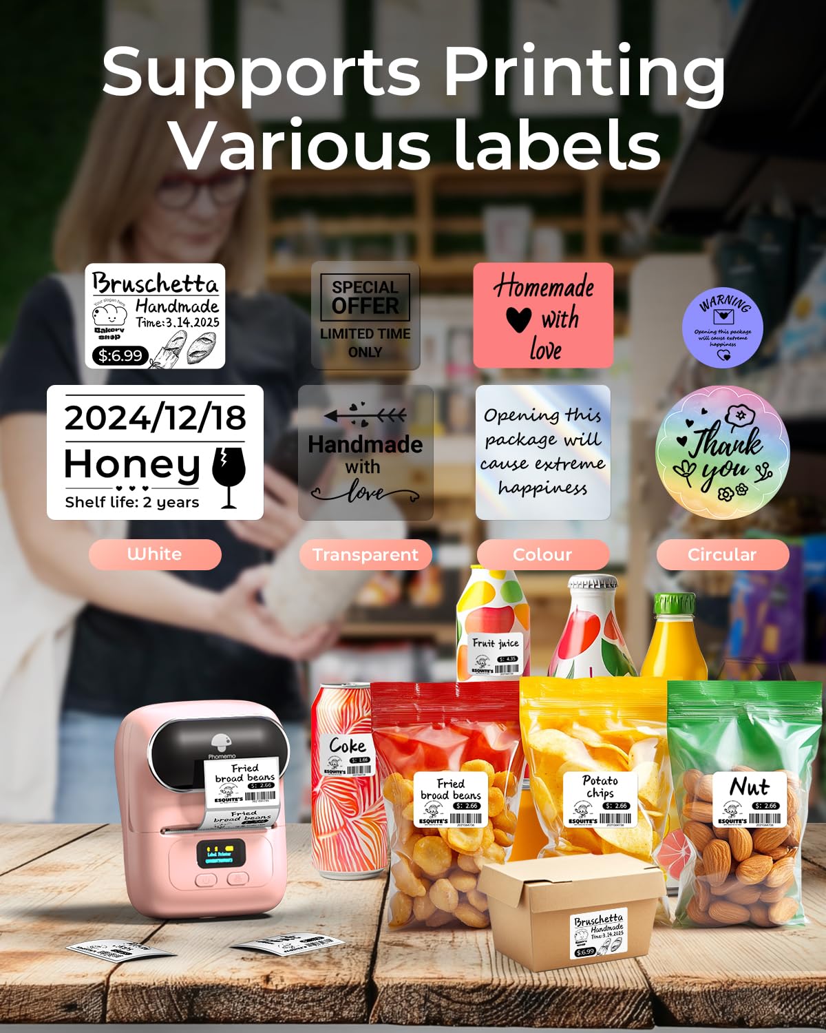 M110 Label Maker with 3 Tapes, Bluetooth Portable Thermal Printer