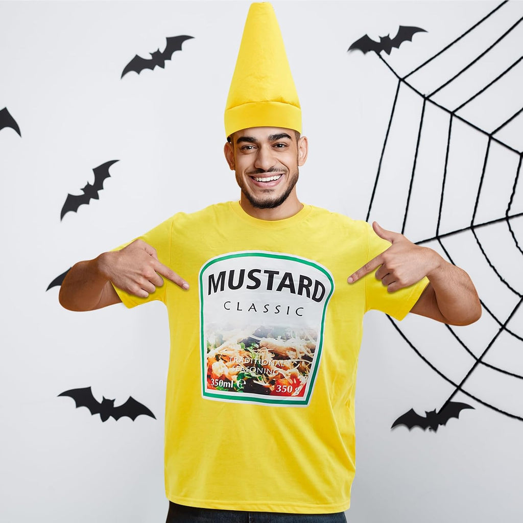 Halloween Yellow Mustard Red Ketchup Costume Matching Group T-shirt and Hat Halloween Couple Costume