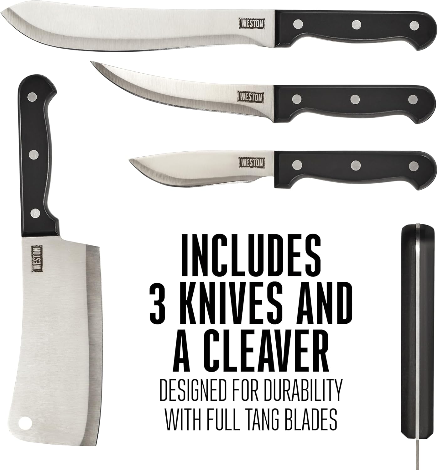 10-Piece Game Processing Knife Kit, 8" Butcher, 6" Cleaver, 5.3" Fillet, and 4.2" Skinning Knives, Adjustable 12.25"