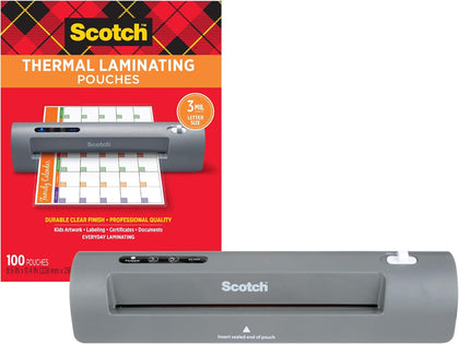Thermal Laminator and Pouch Bundle, 2 Roller System, Laminate up to 9" Wide (TL901X) with Scotch Laminating Pouches