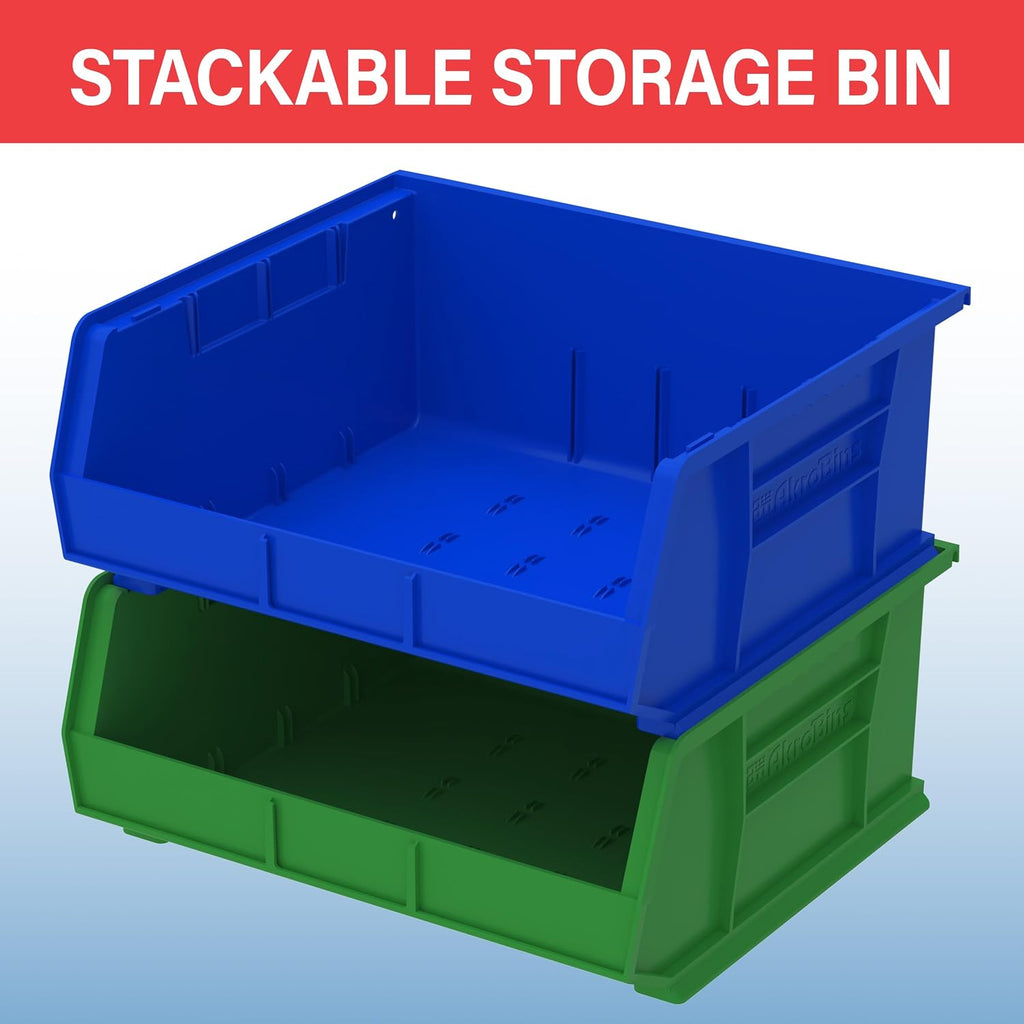 30250 AkroBins Plastic Storage Bins, 15"x16"x7", Black, 6-Pack | Space-Saving Stackable Bins for Garage, Pantry