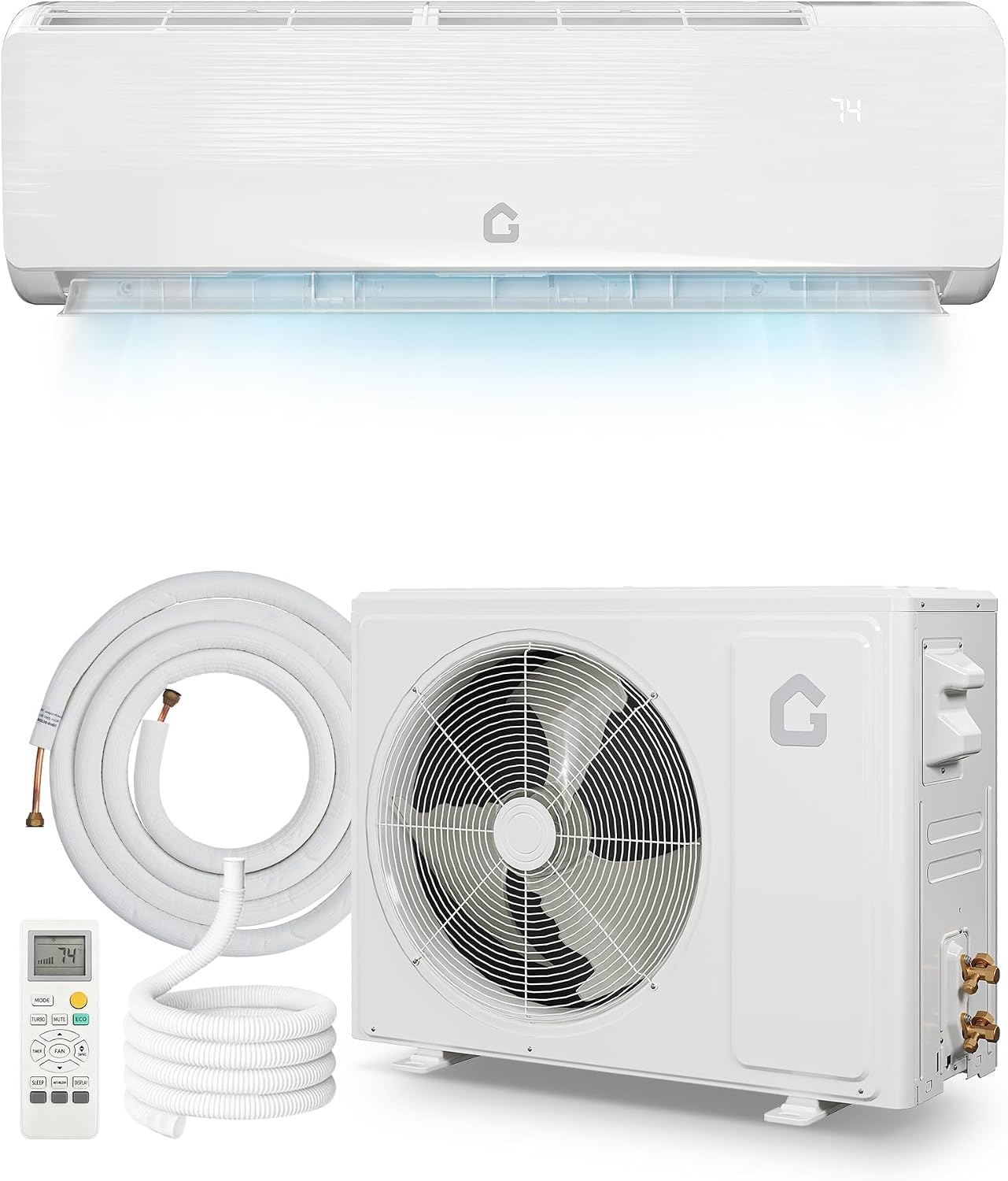 12000 BTU Mini Split Heat Pump AC, 19 SEER2 Inverter Ductless Wall-Mount Air Conditioner & Heater, 6-in-1 Modes