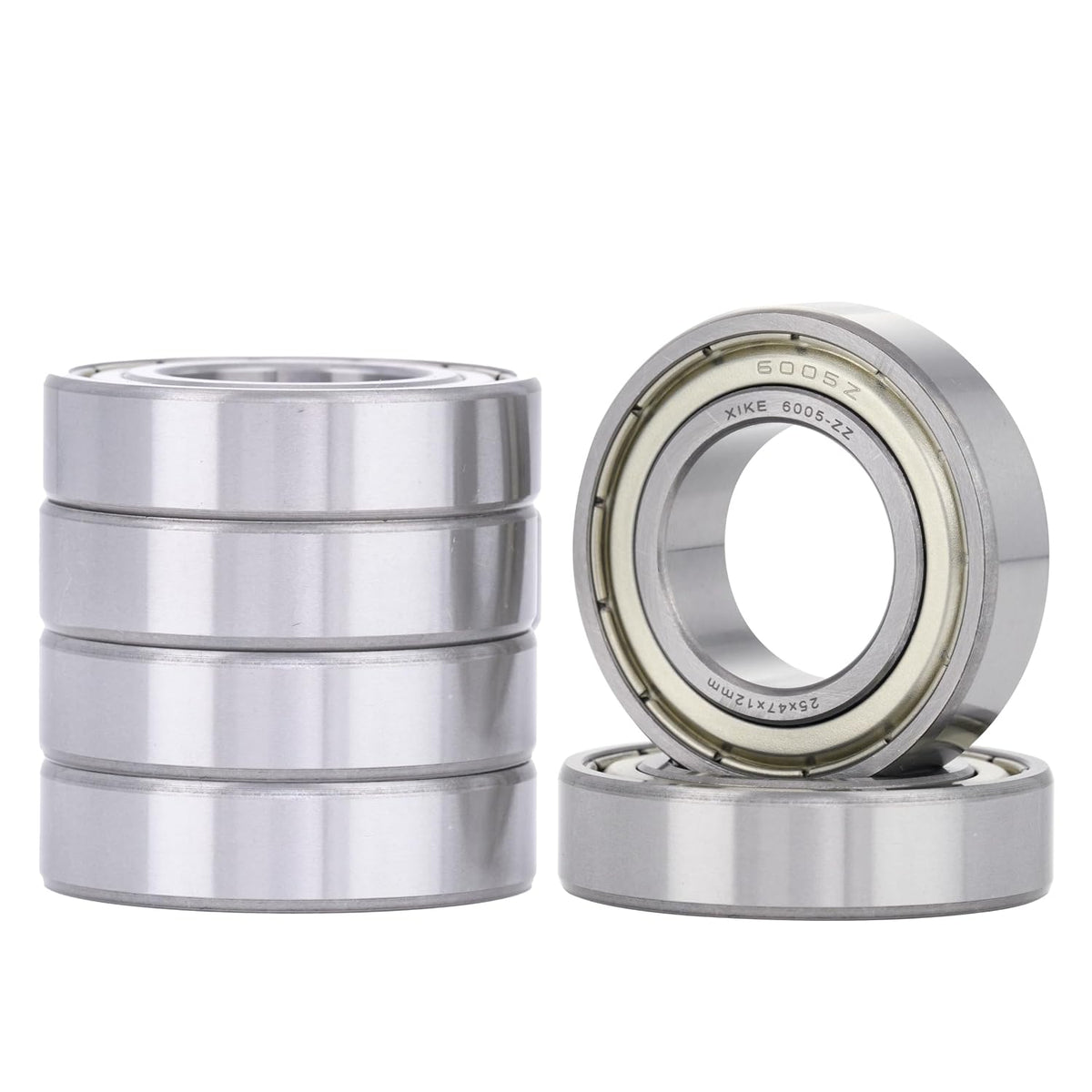 XIKE 6005ZZ Shielded Deep Groove Ball Bearings, 25x47x12 mm, 6-Pack