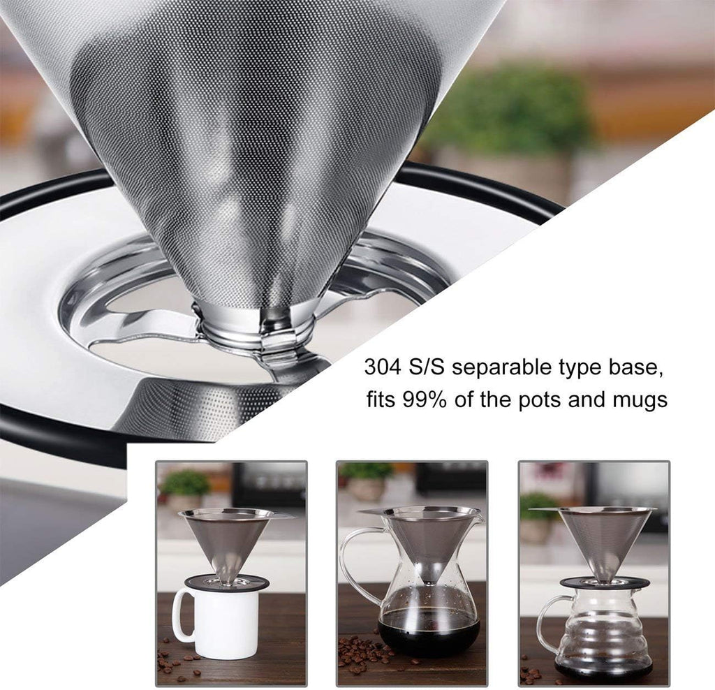 Pour Over Coffee Dripper Stainless Steel Coffee Filter Metal Cone Filter Paperless Reusable Coffee Filter Single Cup