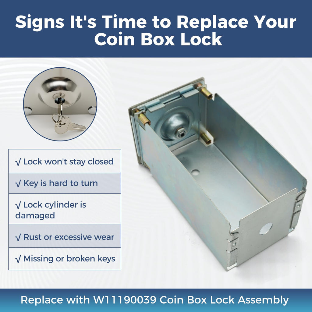 W11190039 Coin Box Lock Assembly with 2 Keys for Whirlpool Commercial