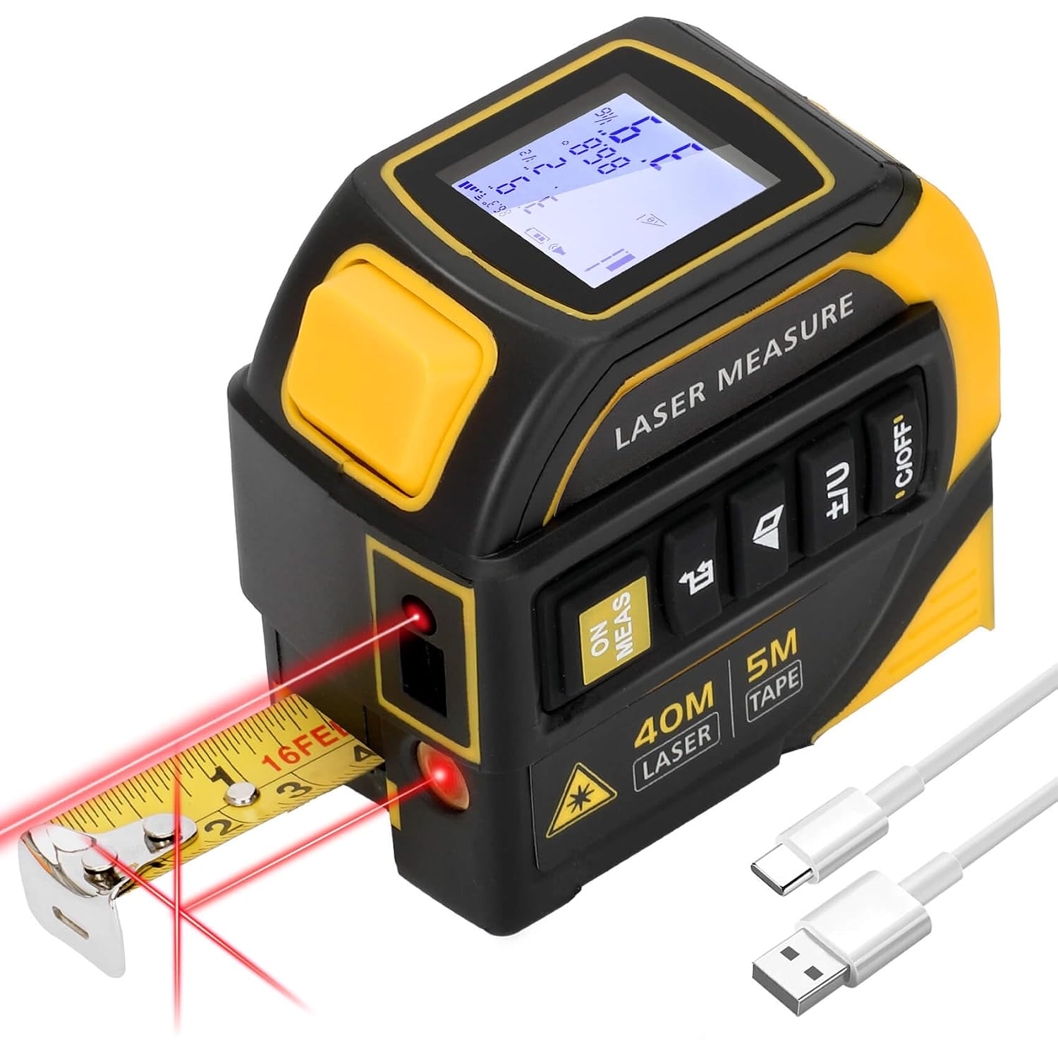 4-in-1 Laser Tape Measure with Level and Crosshairs, 16FT AutoLock Measuring Tape and 130FT Laser Measurement Tool
