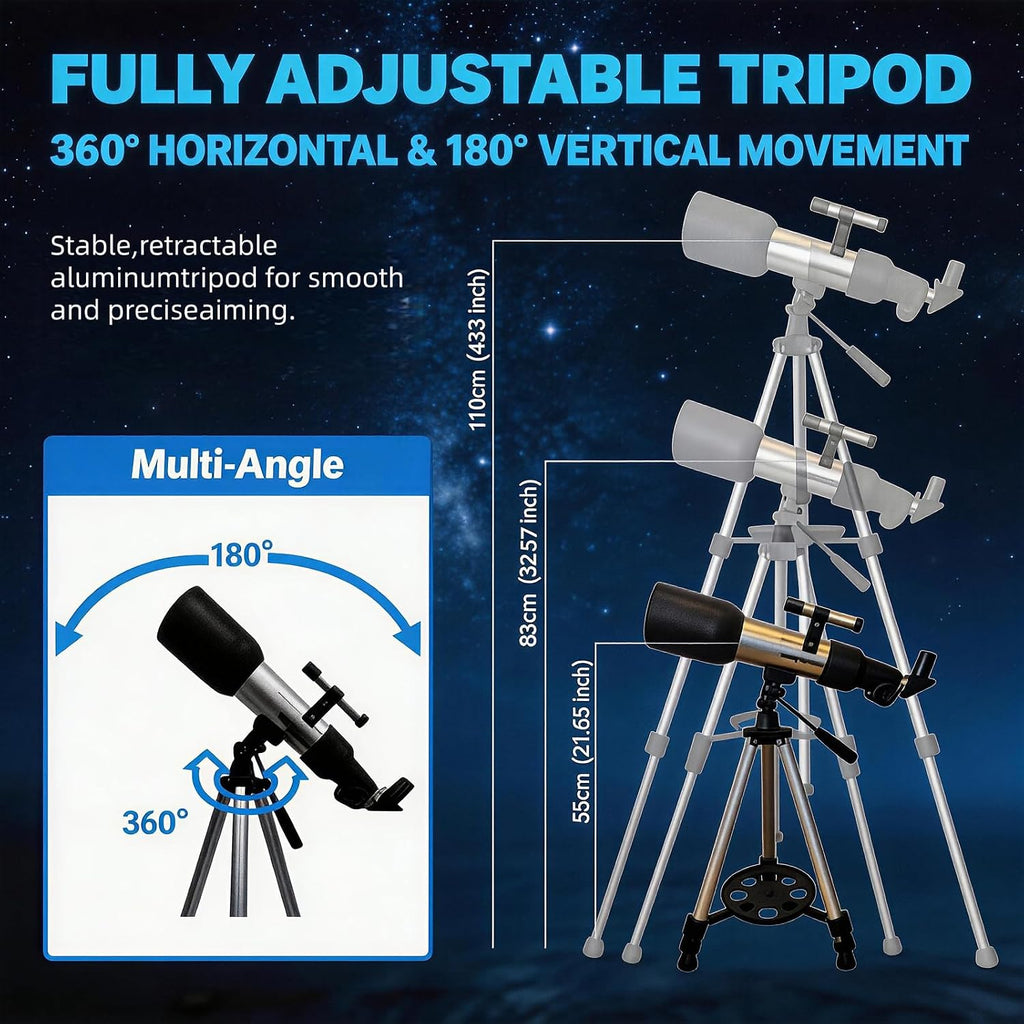 Telescope for Adults, 70mm Aperture 400mm Refractor Telescope for Astronomy Beginners with AZ Mount, Phone Adapter