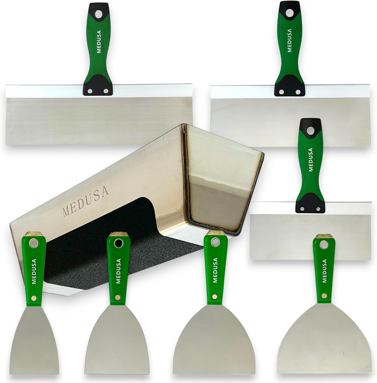 's Flexible Stainless Steel Drywall Taping Knife Set with 12" Mud Pan and Grip: Classic Style Light Weight Handles