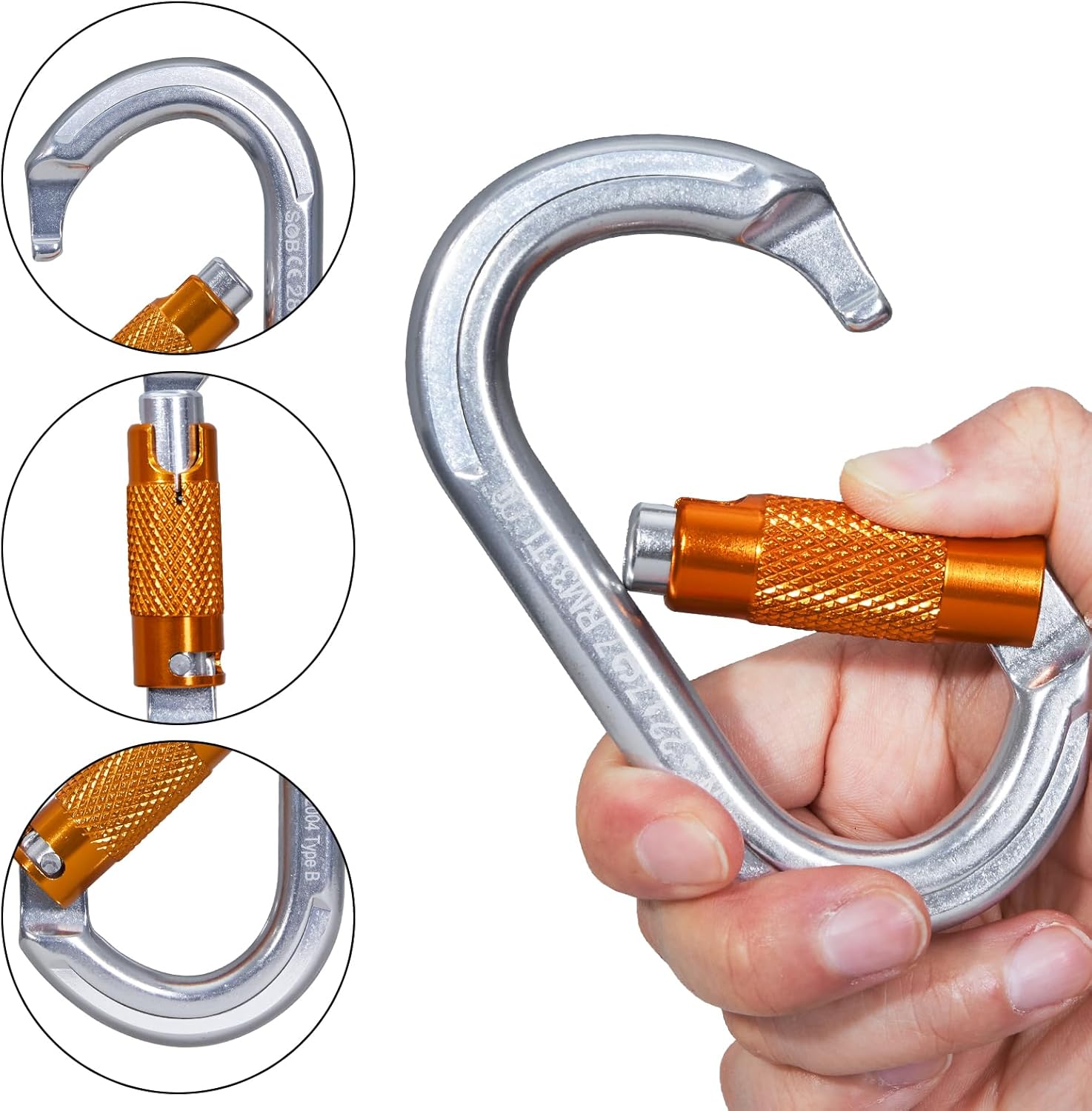 Auto Locking Rock Climbing Carabiner Clips, Heavy Duty Asymmetrical Carabiner Connector Used for Rappelling Rescue