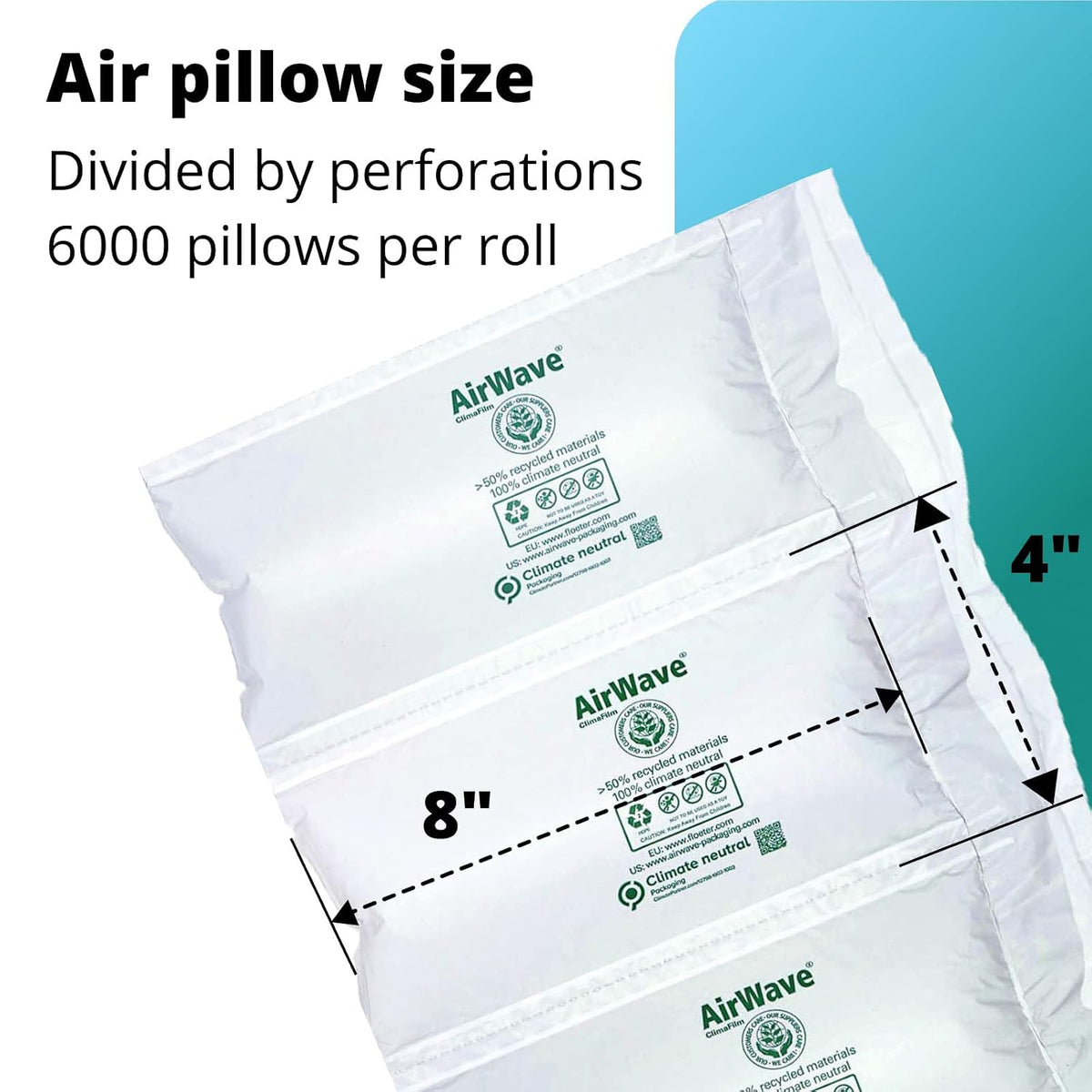 EcoWave-7.1 Air Pillows for Packaging, 8" Wide and 1725' Long CO2-Neutral Film (1 Roll) - Earth-Friendly Packing Air