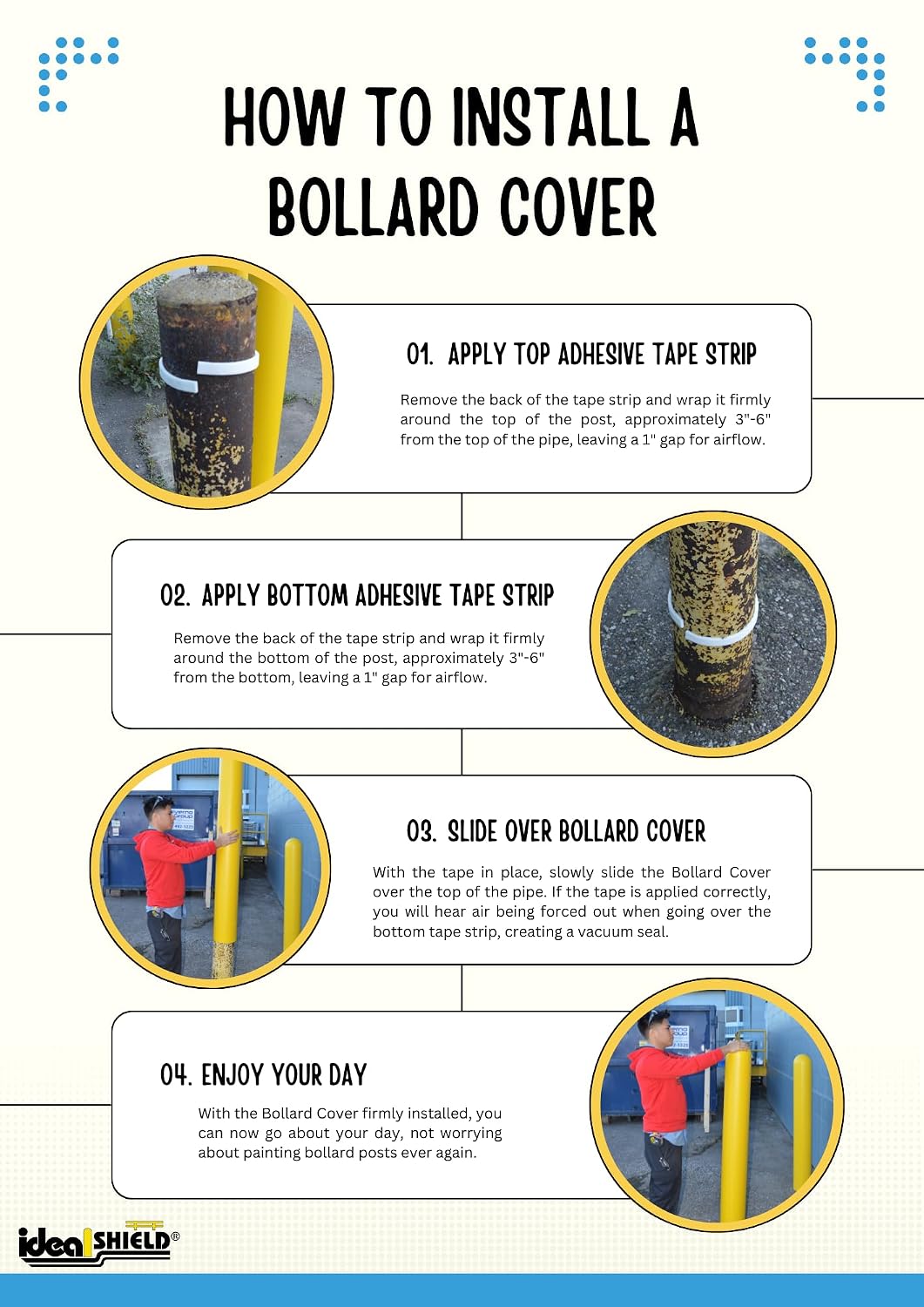 1/4" Yellow Safety Bollard Cover 6" x 60". Installation Tape Included with Dome Top Bollard Post Sleeve