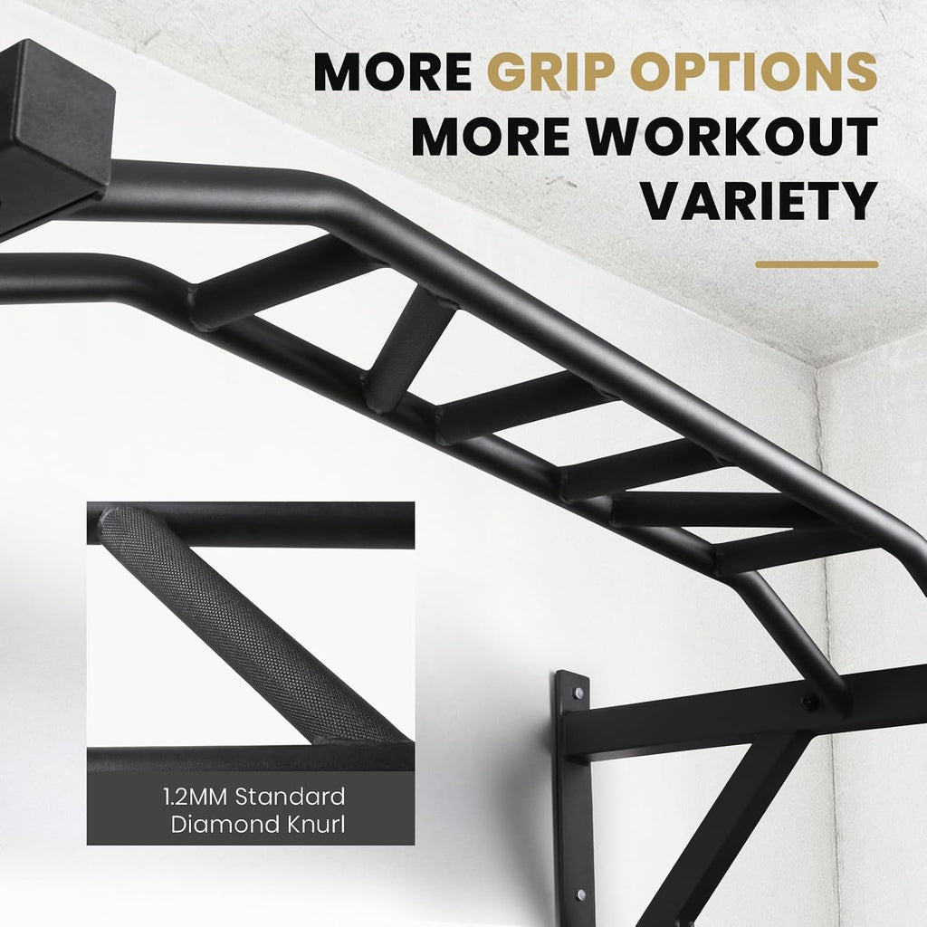 Multifunctional Wall Mounted Pull Up Bar with Pulley System, 48" and 16"/24" Multi-Grip Chin Up Bar, Cable Pulley