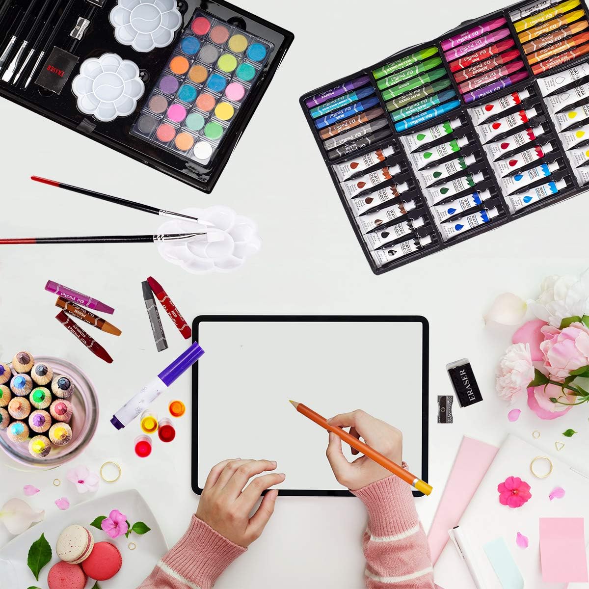 Art Set, 139 Pack Painting Drawing Art Supplies Kit with 2 Sketch Pads, Double Layers Art Crafts, Colored Pencils