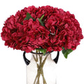 6Pcs Hydrangea Artificial Flowers Silk Hydrangeas,Dark Red