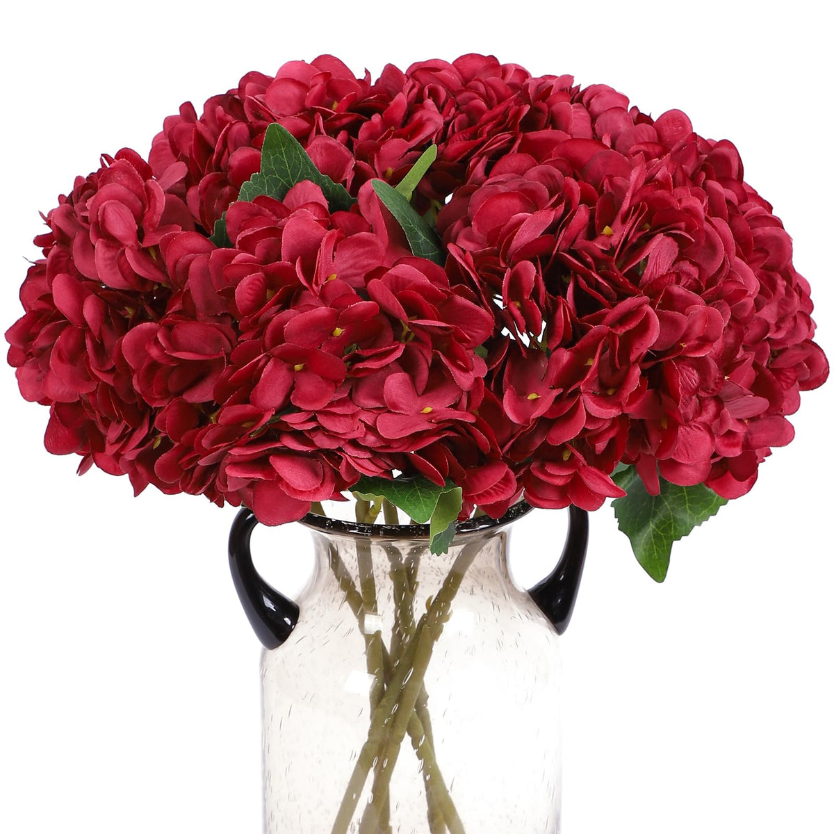 6Pcs Hydrangea Artificial Flowers Silk Hydrangeas,Dark Red