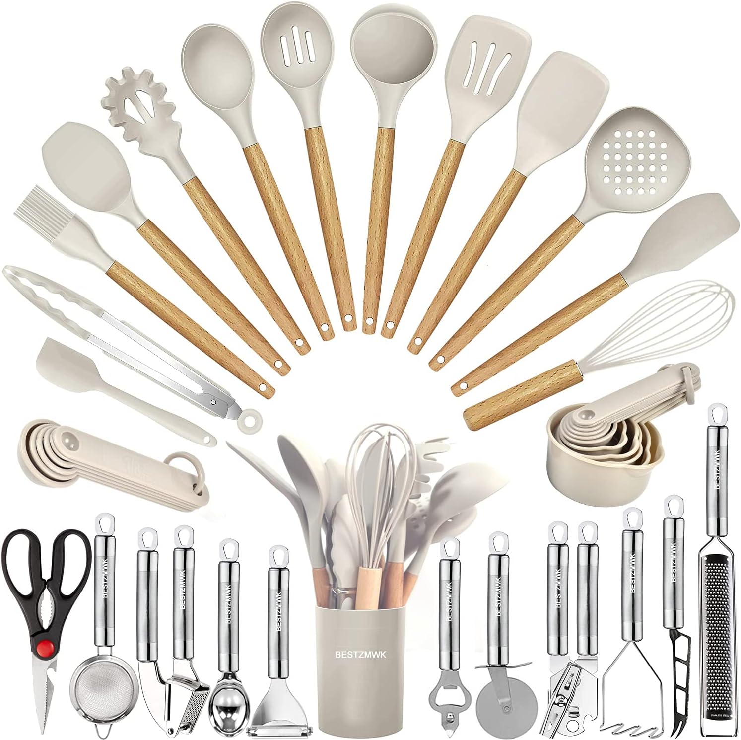 Kitchen Utensils Set- 35 PCs Cooking Utensils with Grater,Tongs, Spoon Spatula &Turner Made of Heat Resistant Food