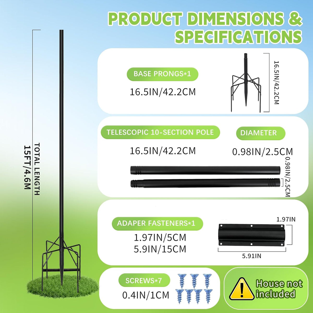 15 FT Bat House Pole, Telescoping Martin House Pole Kit