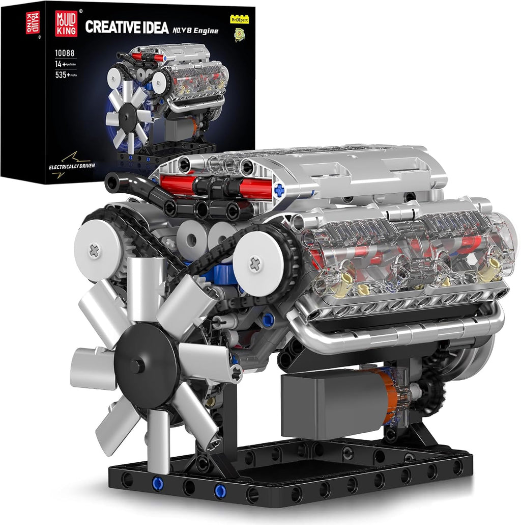 V8 Engine Building Blocks Sets, MOC Scale Model Kit with Battery Box and Motor, Collectible Set for Adults