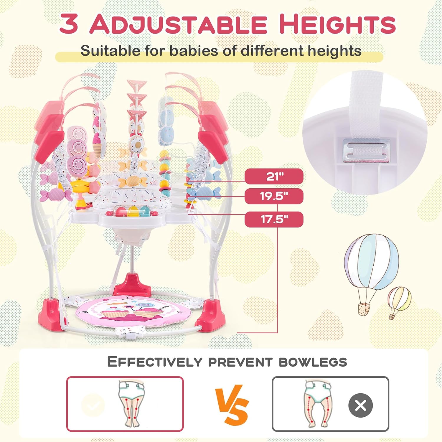 Baby Jumpers and Bouncers, Infant Activity Center with Music Lights Sounds, 360° Rotating Seat and 3 Adjustable
