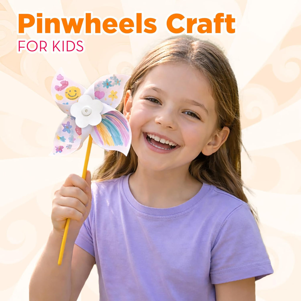 24 Pack DIY Pinwheels Craft for Kids, Bulk Summer Pinwheel Craft Kit, Color Your Own Paper Windmill Patriotic