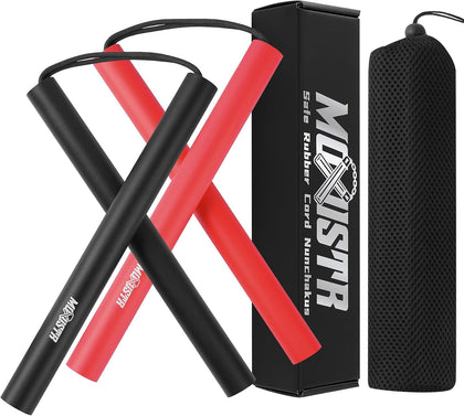 Safe Foam Rubber Cord Nunchakus Practice and Training 2 Pack | Extra-thick cushioning, non-slip surface, easy to
