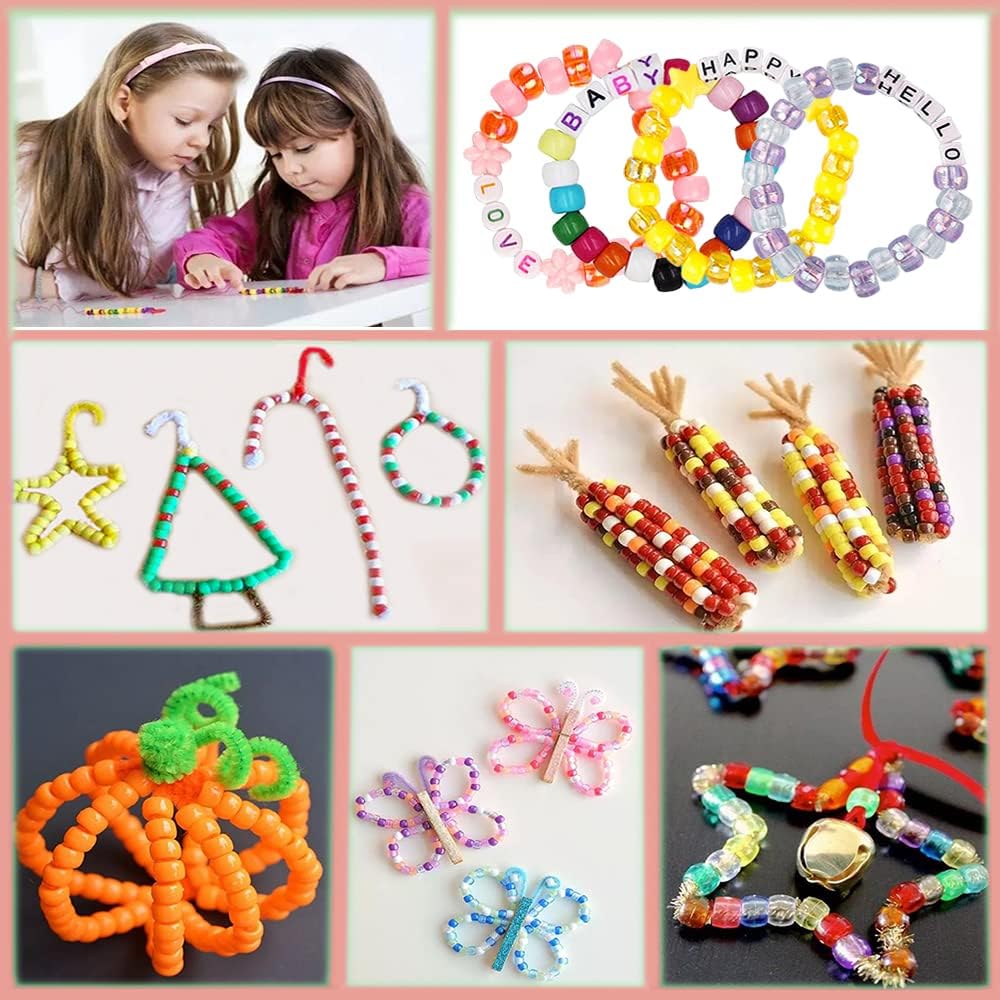 1300 Pcs DIY Childrens Crafts Beads Friendship Bracelet Kit, with Pony Beads Letter Beads and Bracelet Making Kit